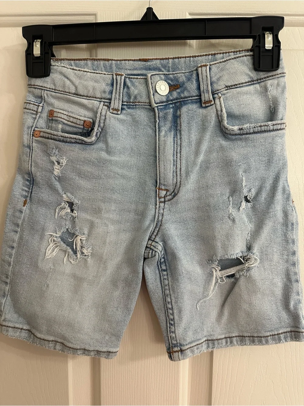 Zara Boys Size 8 Straight Distressed Denim Shorts Light Blue